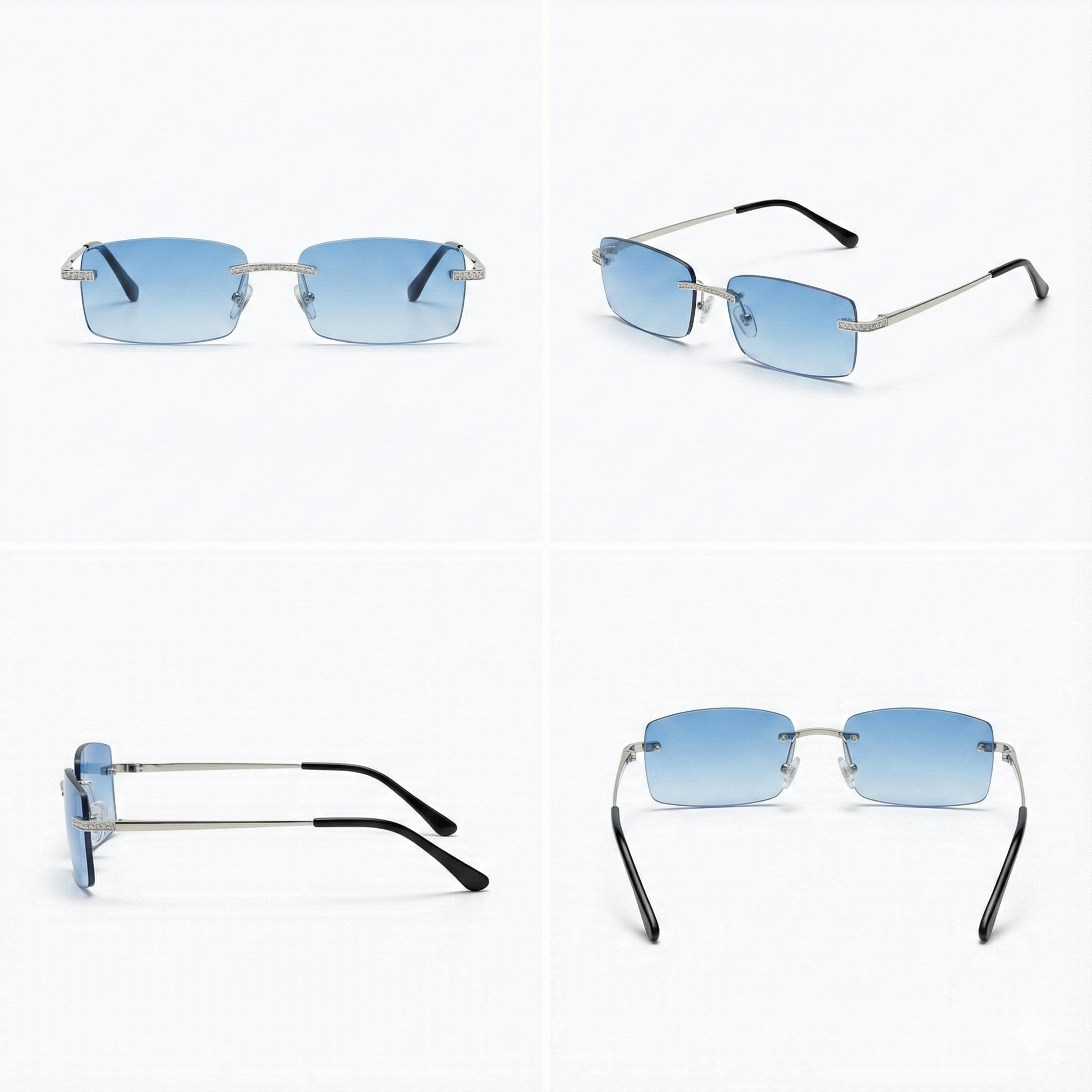 Cartier Rimless Diamond-Set Rectangular Sunglasses