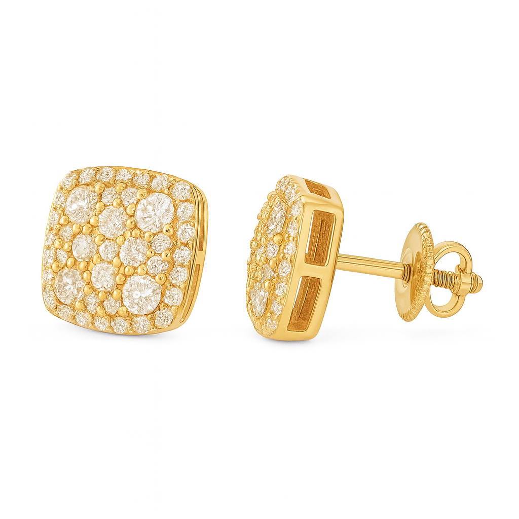 CUSHION PAVE CLUSTER STUD EARRING