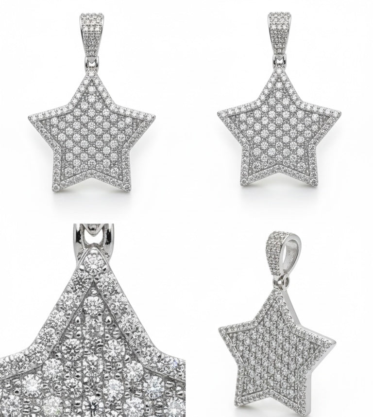 The Star Orbit Pendant with a 2mm tennis neck chain