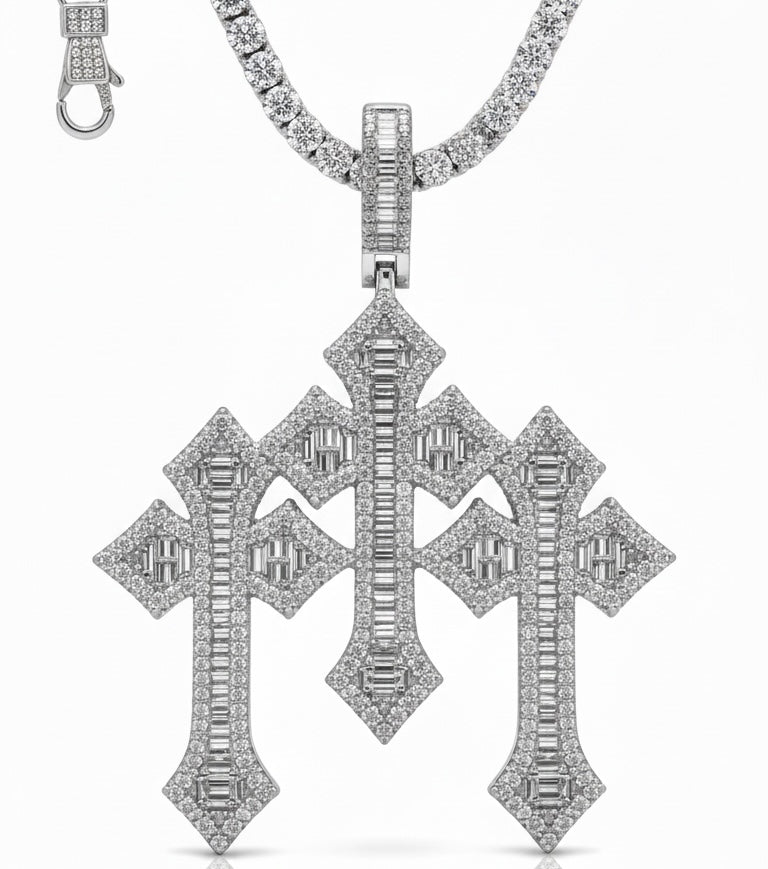 3 in 1 Cross Pendant with 6mm tennis chain